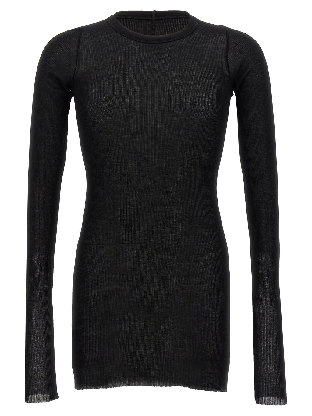 Black Viscose and Silk Rib Long-Sleeve T-Shirt