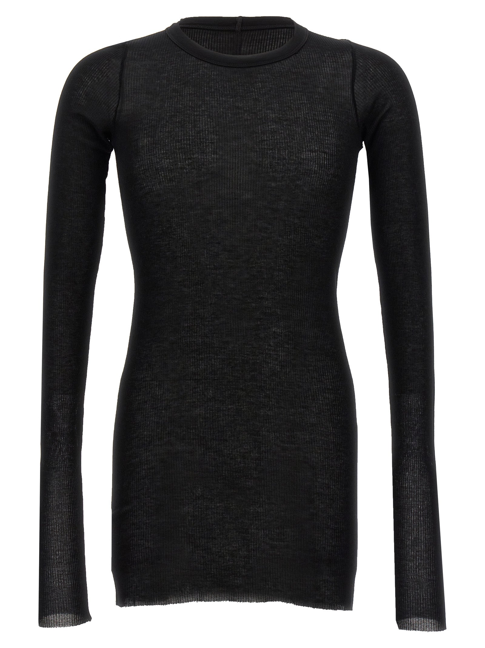 Black Viscose and Silk Rib Long-Sleeve T-Shirt