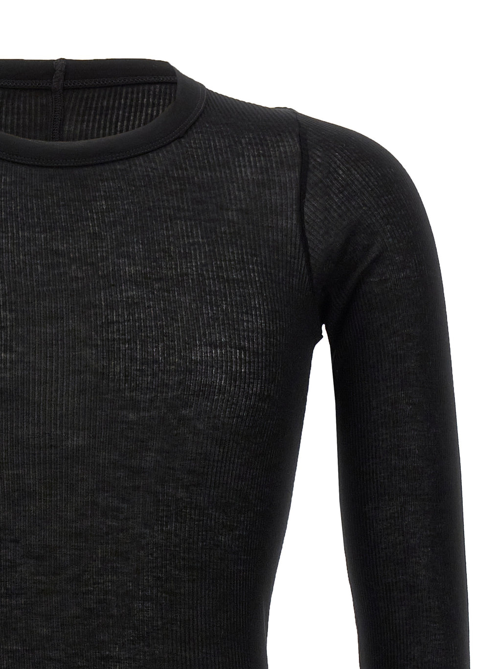 Black Viscose and Silk Rib Long-Sleeve T-Shirt