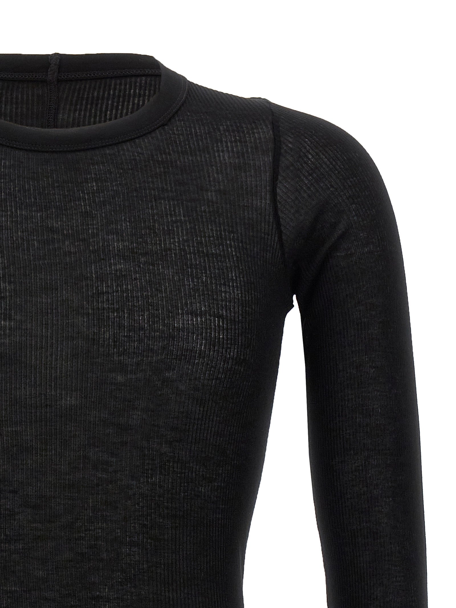 Black Viscose and Silk Rib Long-Sleeve T-Shirt