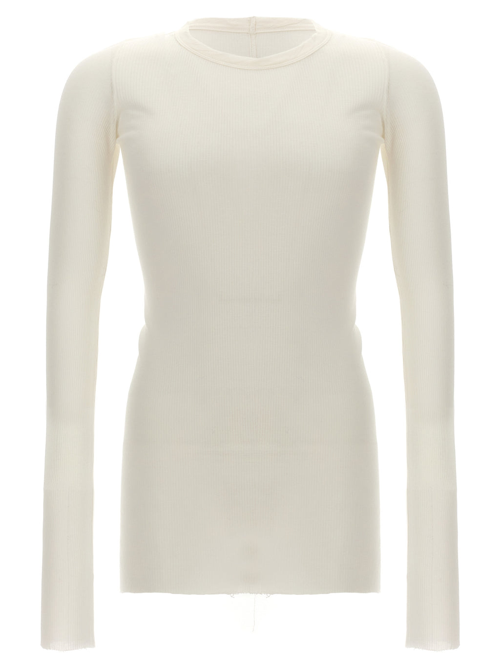 White Viscose and Silk Ribbed Long-Sleeve T-Shirt