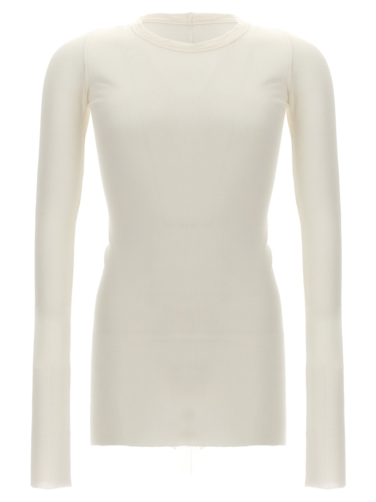 White Viscose and Silk Ribbed Long-Sleeve T-Shirt