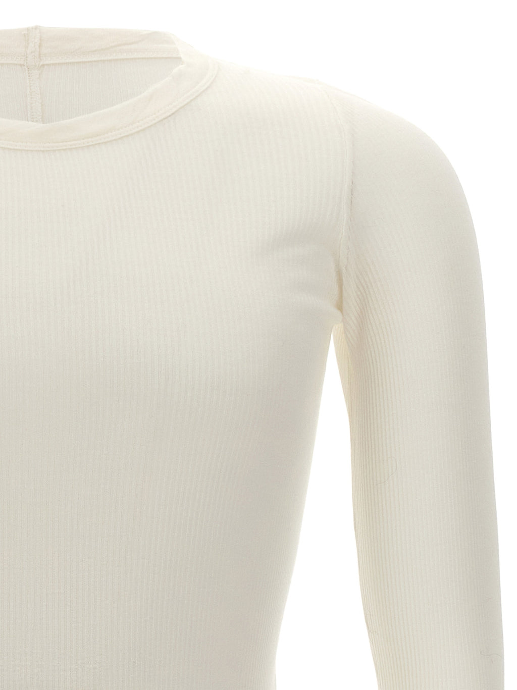 White Viscose and Silk Ribbed Long-Sleeve T-Shirt
