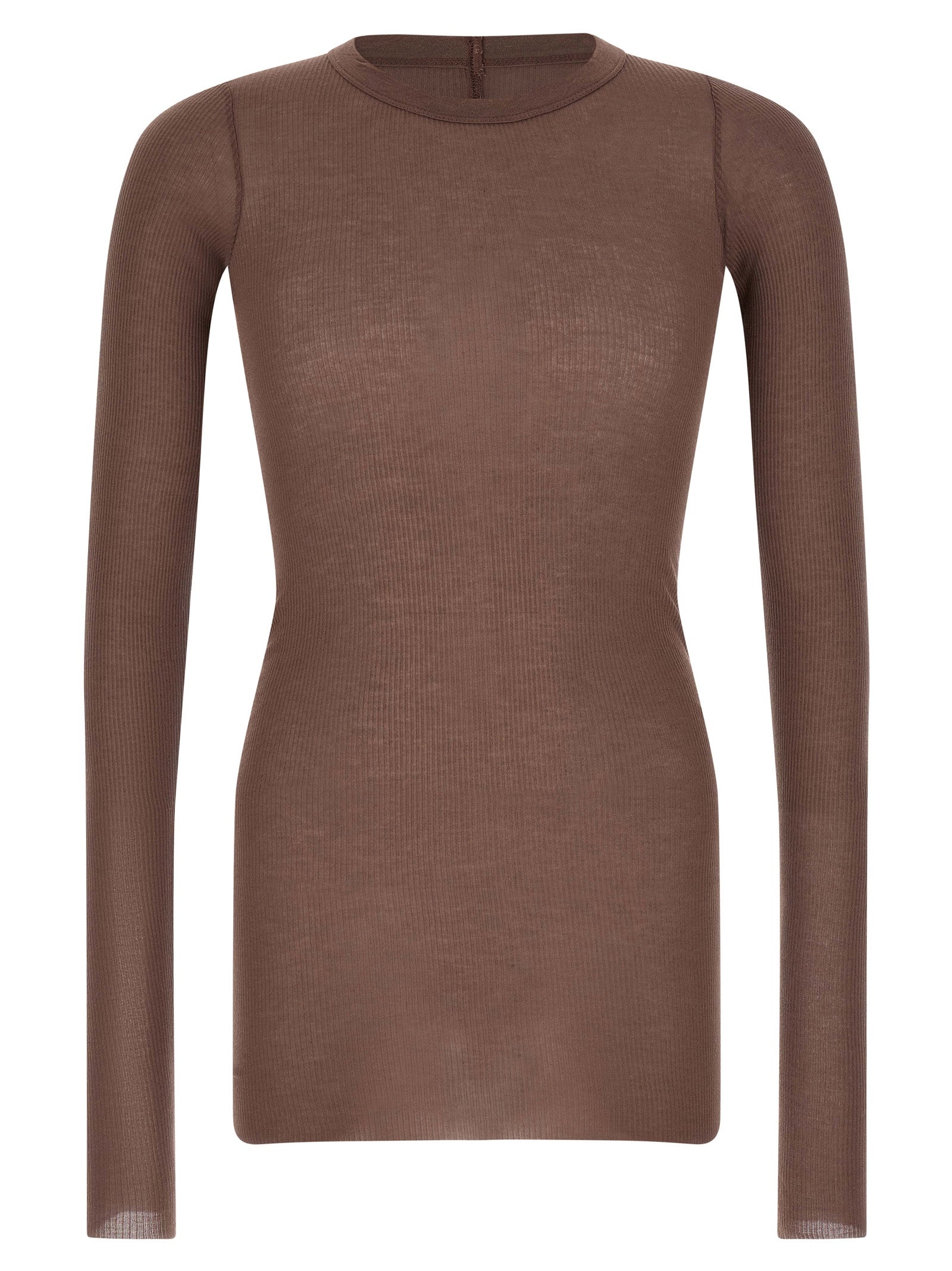 Purple Ribbed Viscose Silk Blend Long Sleeve T-Shirt