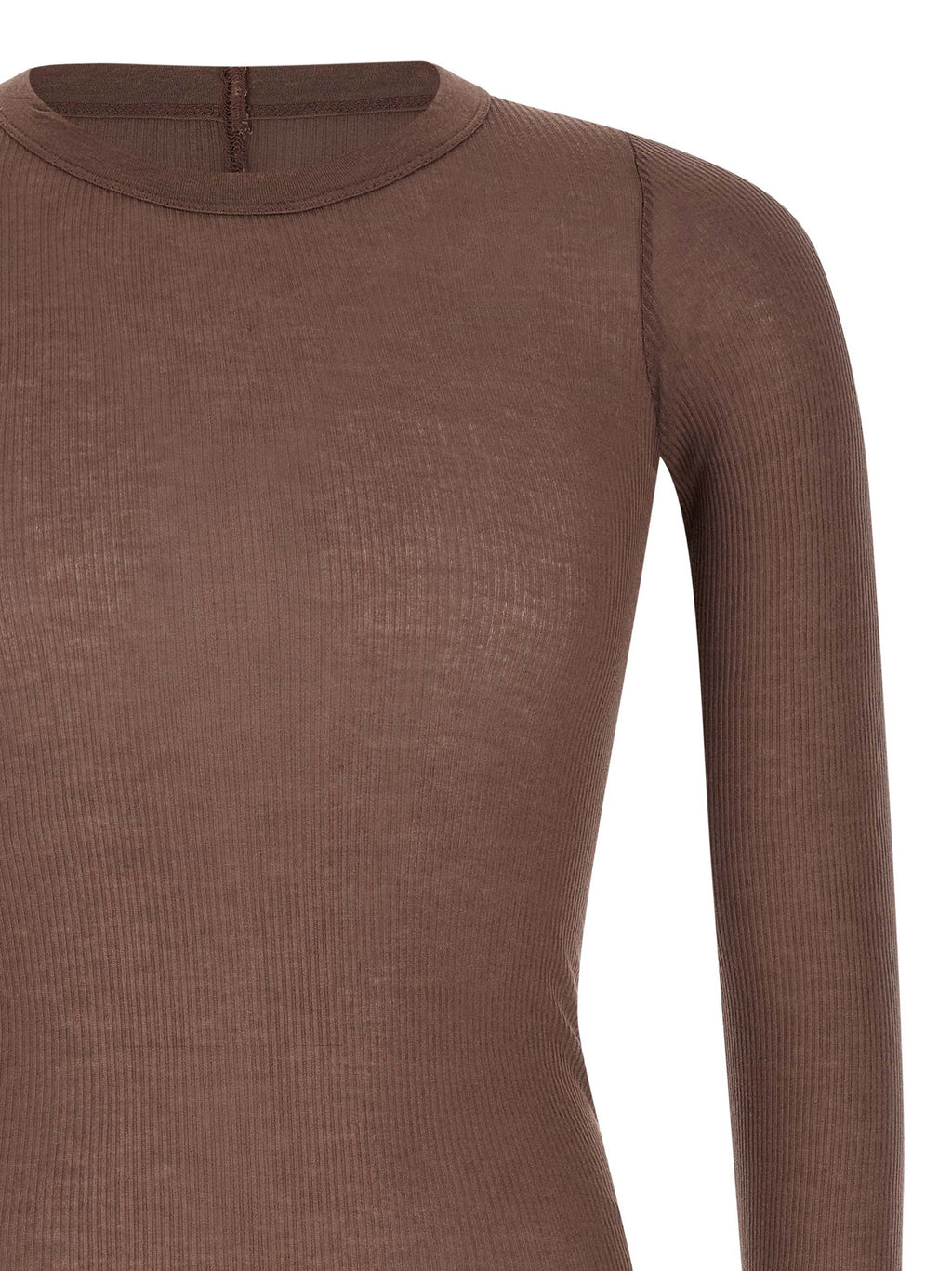 Purple Ribbed Viscose Silk Blend Long Sleeve T-Shirt