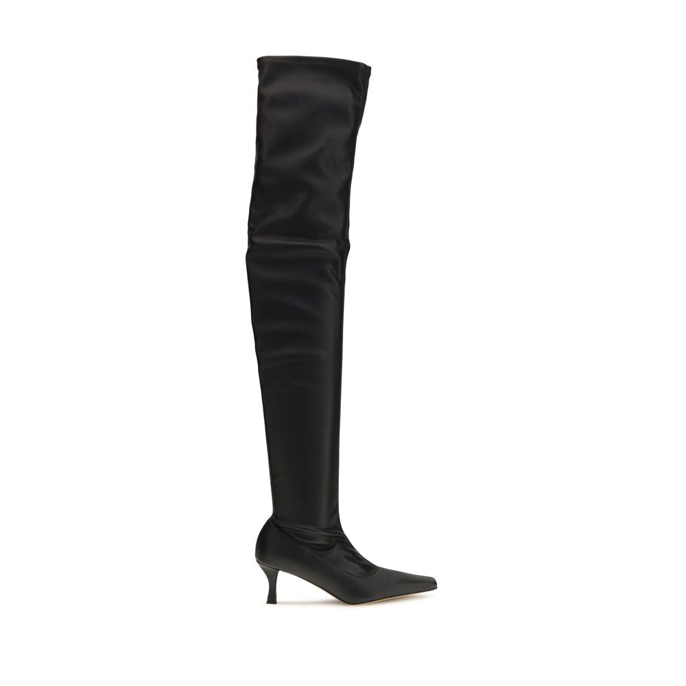 Black Polyurethane Over-The-Knee Boots