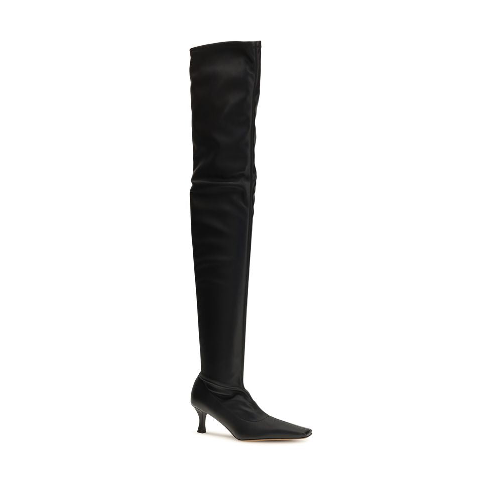 Black Polyurethane Over-The-Knee Boots