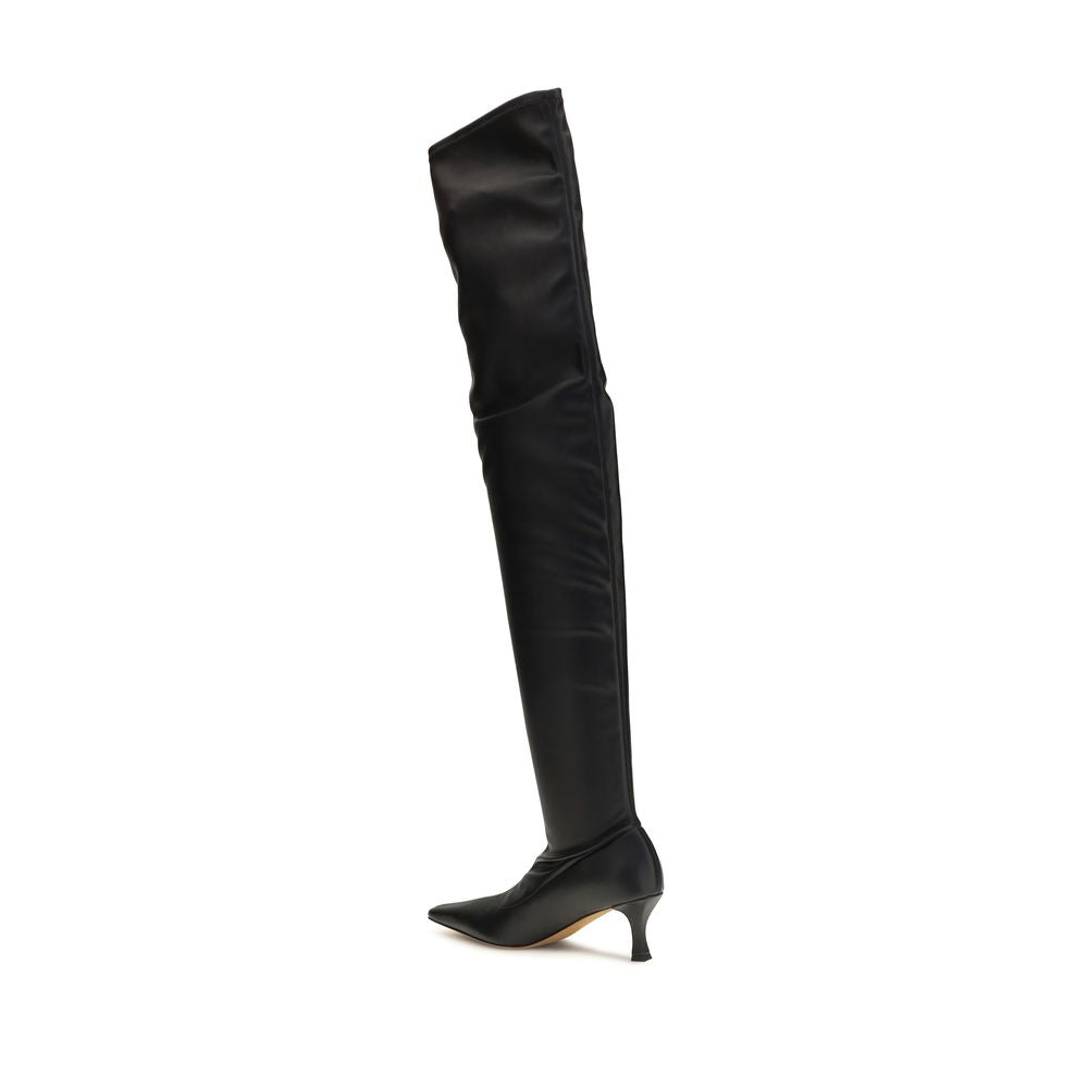 Black Polyurethane Over-The-Knee Boots