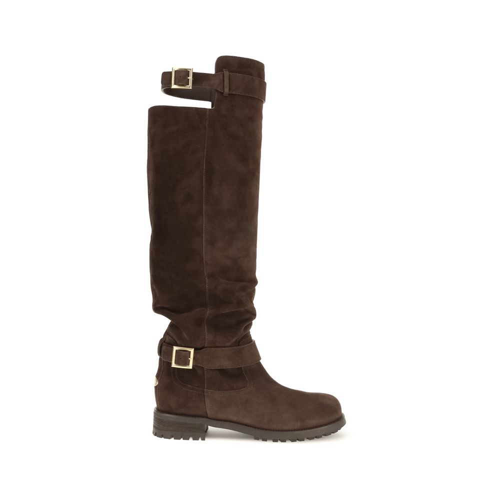Brown Calf Leather Biker KB Over-the-Knee Boots