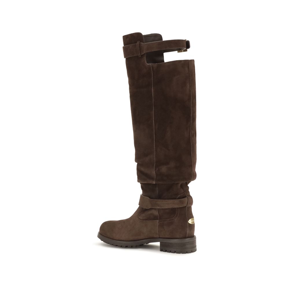 Brown Calf Leather Biker KB Over-the-Knee Boots