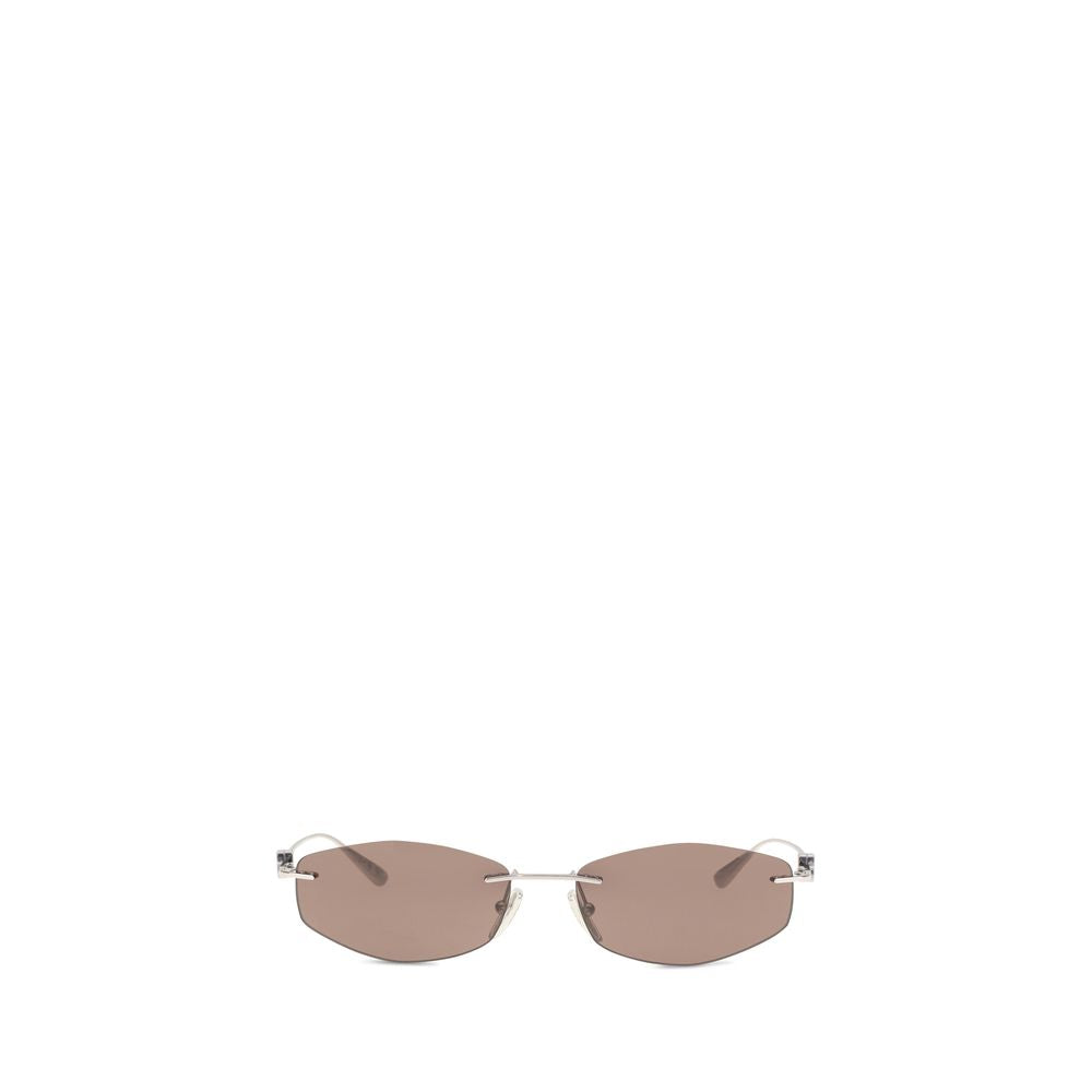 Silver Metal Geometric Oval Sunglasses