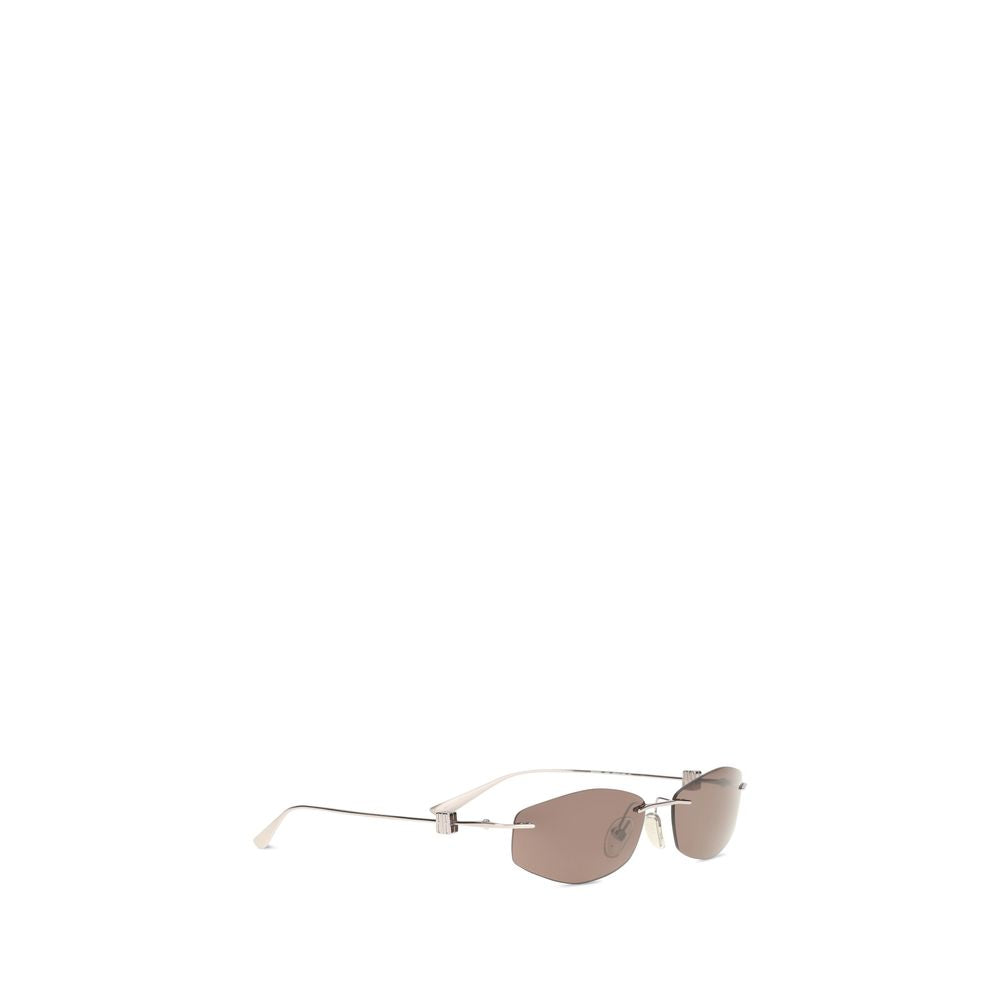 Silver Metal Geometric Oval Sunglasses