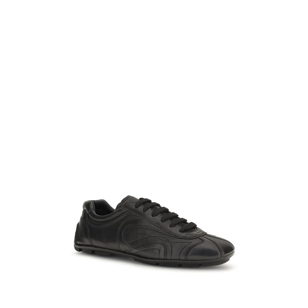 Black Lamb Leather Low‑Top Sneakers