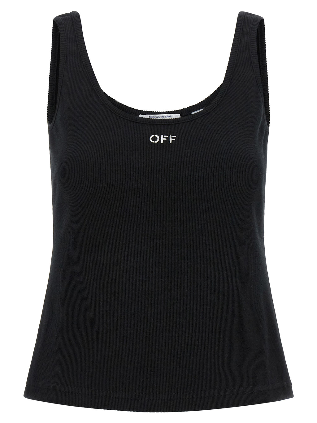 Black Cotton Off Stamp Tank Top