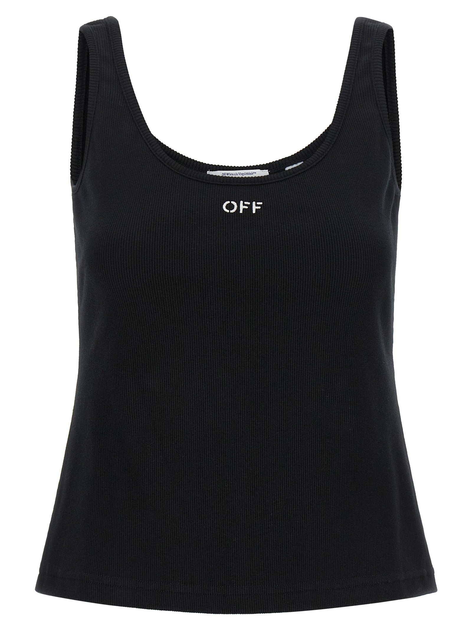 Black Cotton Off Stamp Tank Top