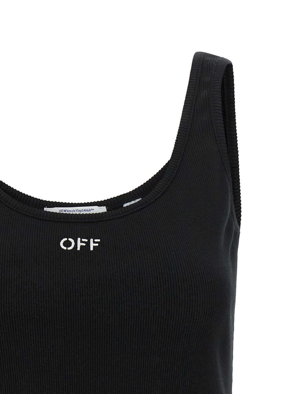 Black Cotton Off Stamp Tank Top