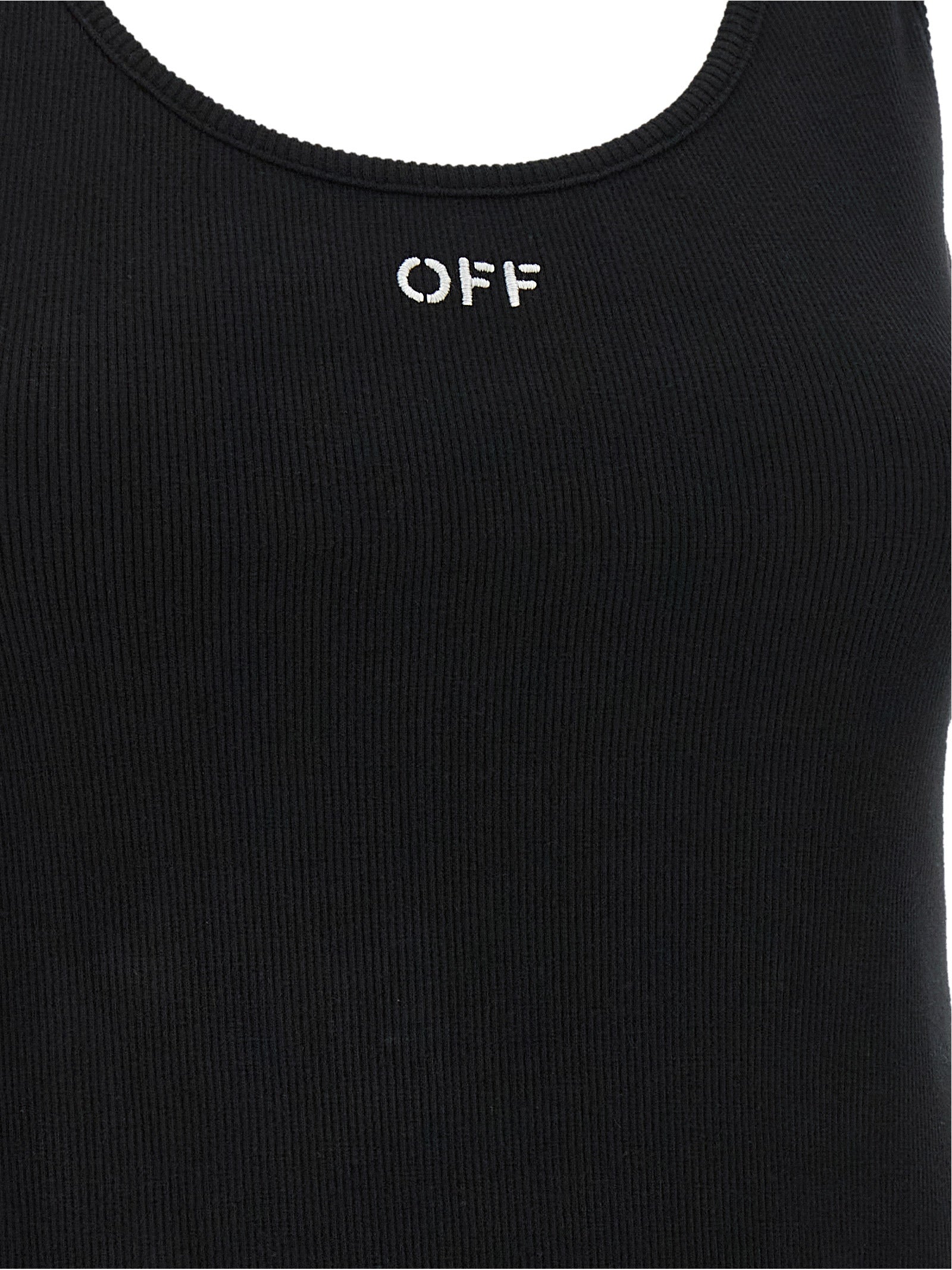 Black Cotton Off Stamp Tank Top