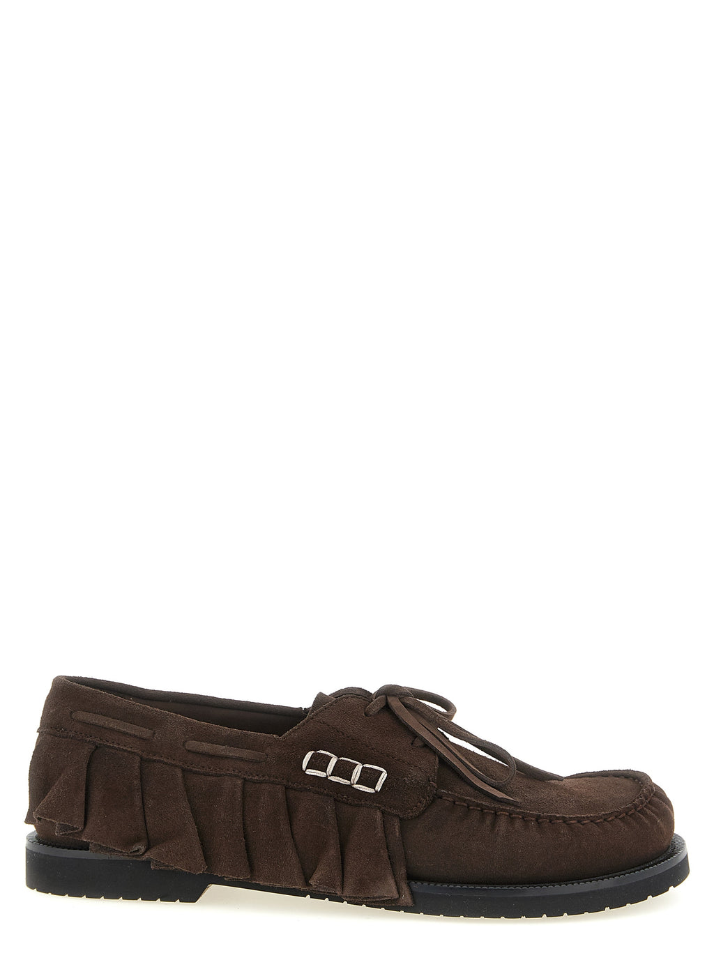 Chocolate Brown Suede Ruffle Moccasins