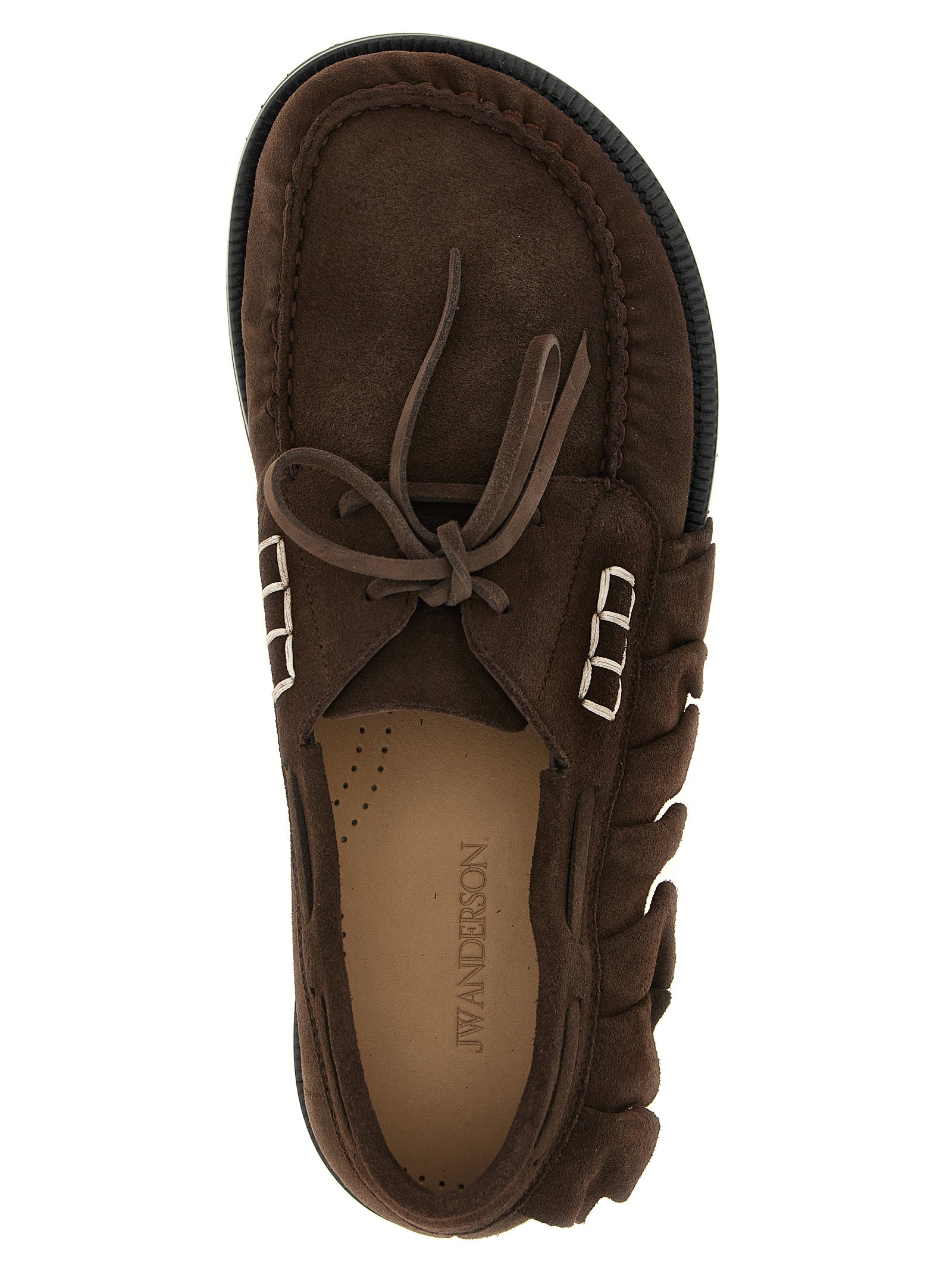 Chocolate Brown Suede Ruffle Moccasins