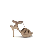 Beige Calf Leather Tribute Stiletto Heel Sandals