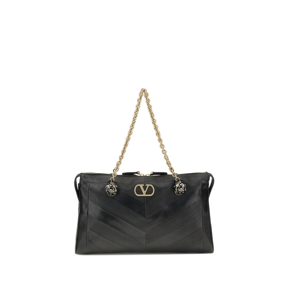 Medium Panthea Chevron Suede and Glossy Nappa Shoulder Bag
