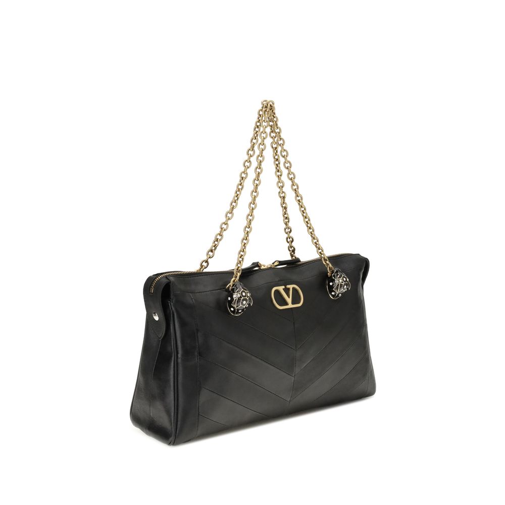 Medium Panthea Chevron Suede and Glossy Nappa Shoulder Bag