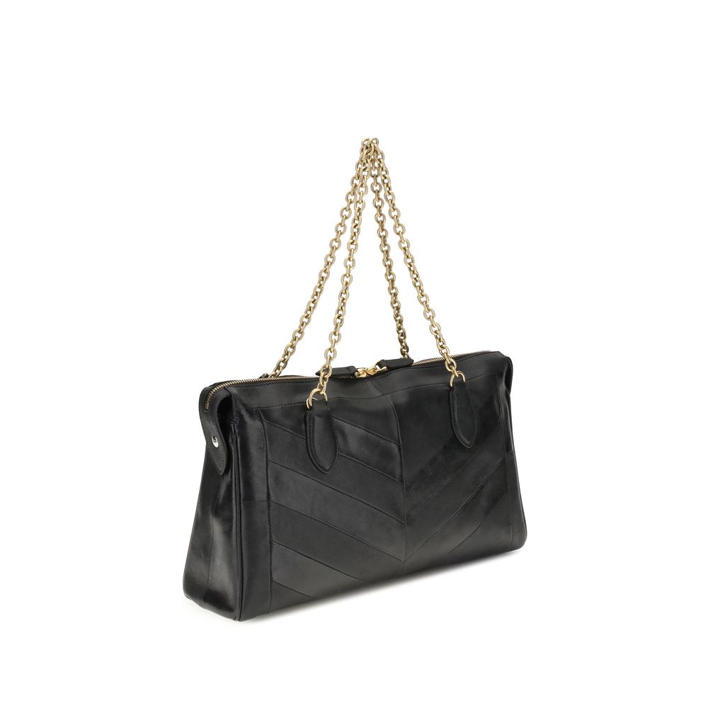 Medium Panthea Chevron Suede and Glossy Nappa Shoulder Bag