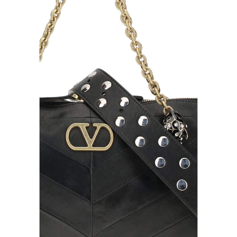 Medium Panthea Chevron Suede and Glossy Nappa Shoulder Bag