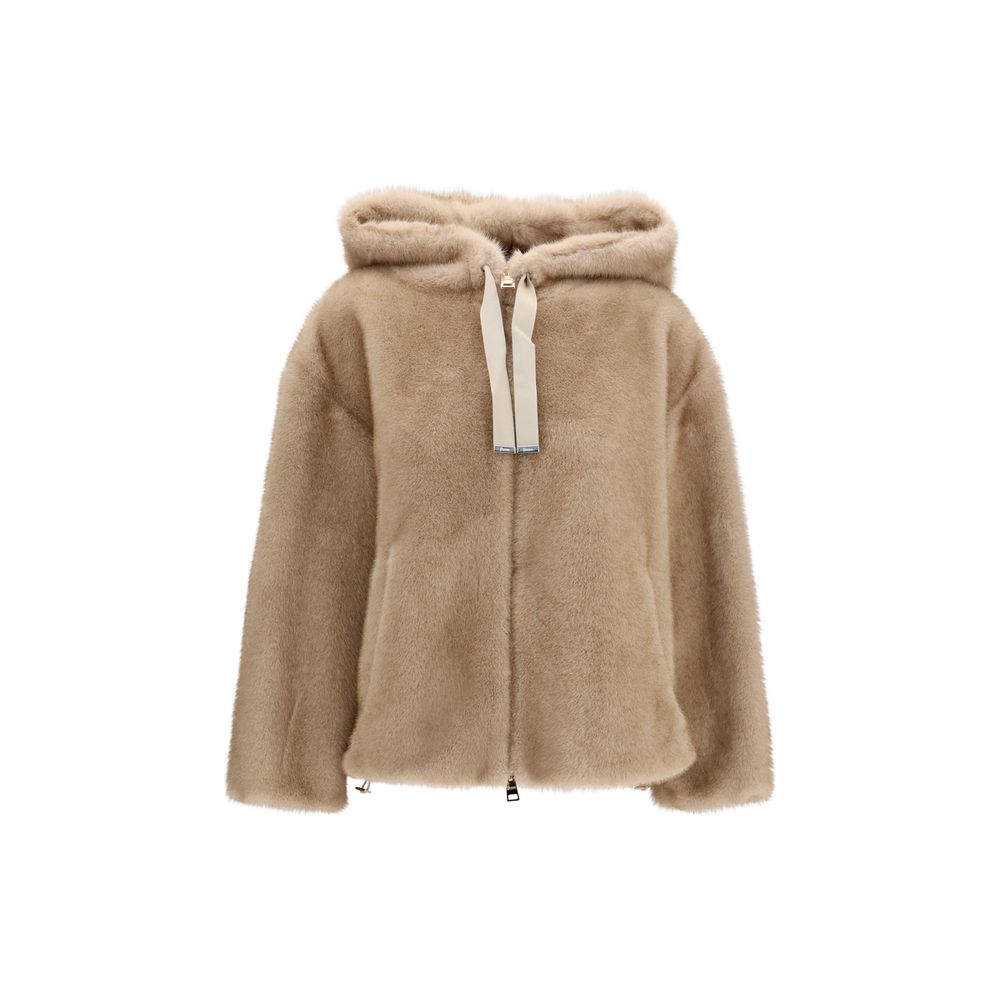 Oversized Eco-Fur Hooded Jacket with Satin Lining
