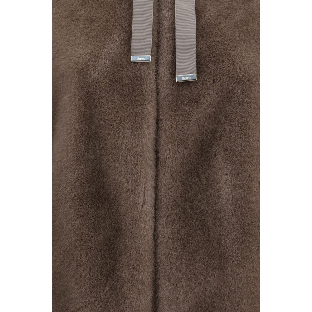 Brown Eco-Fur Full-Length Jacket