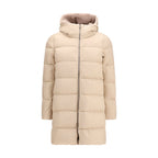Beige Quilted Down Full-Length Jacket