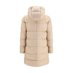Beige Quilted Down Full-Length Jacket