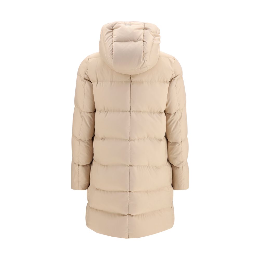 Beige Quilted Down Full-Length Jacket