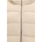 Beige Quilted Down Full-Length Jacket