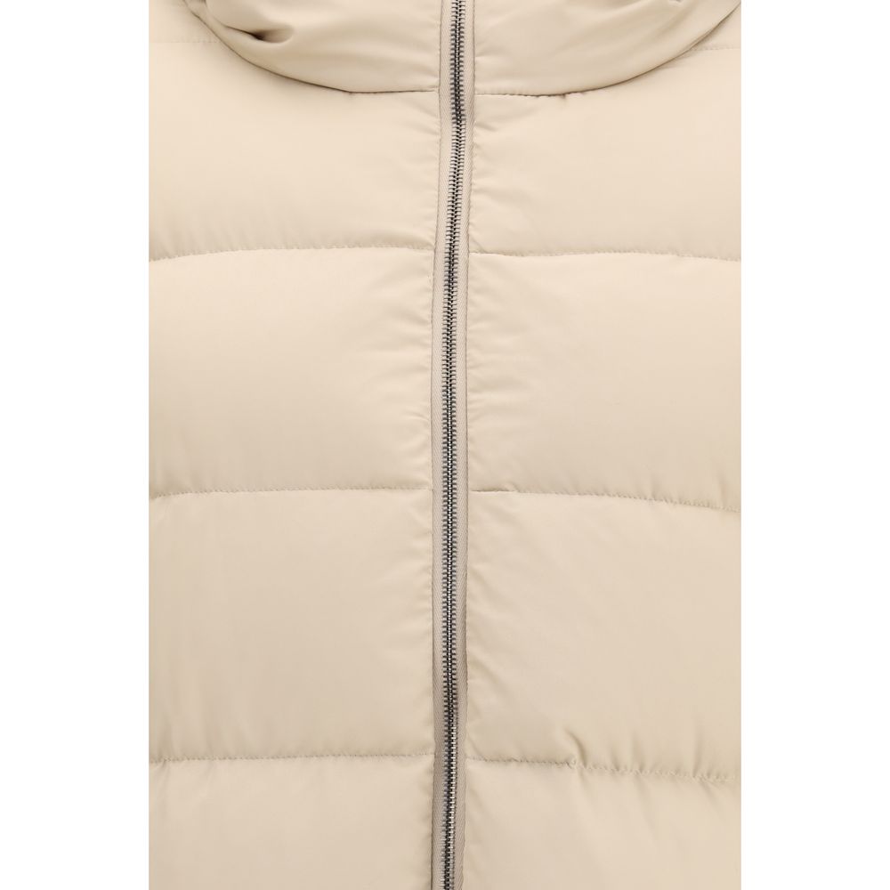 Beige Quilted Down Full-Length Jacket