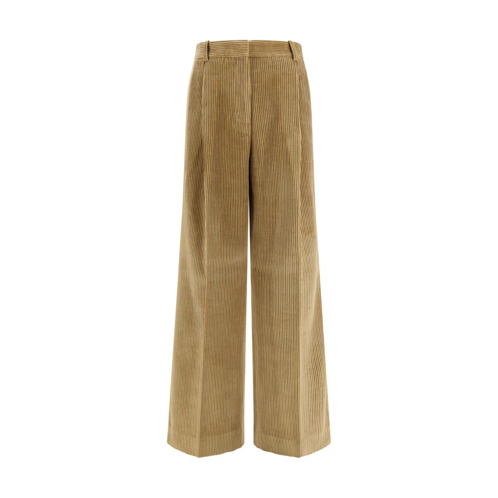 Beige Cotton Flared Pants