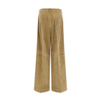 Beige Cotton Flared Pants