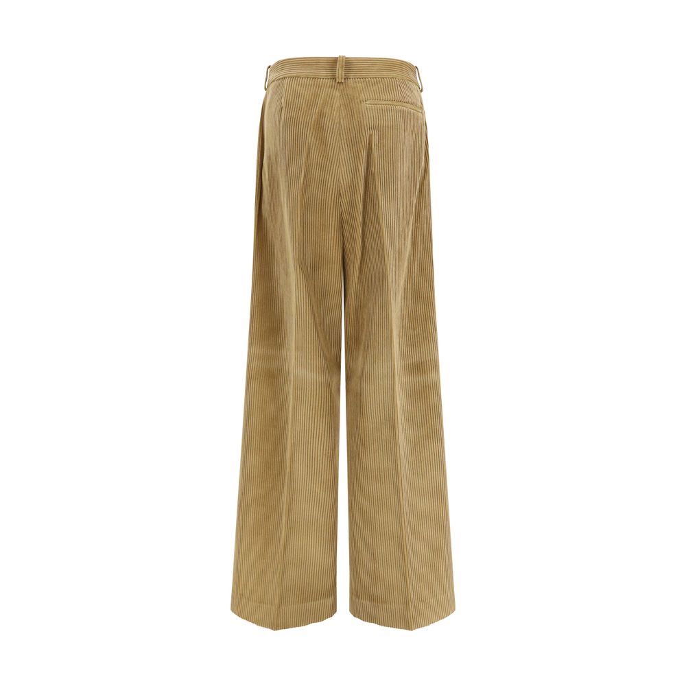Beige Cotton Flared Pants
