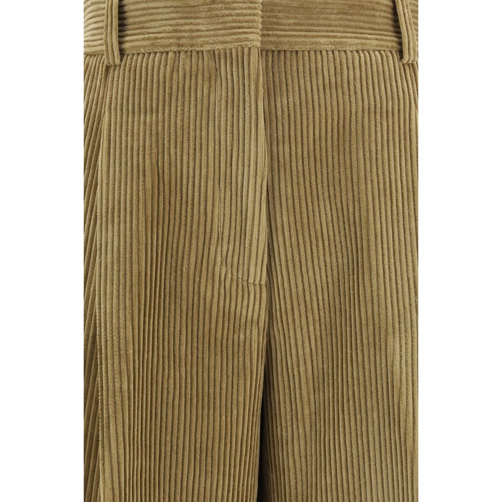 Beige Cotton Flared Pants