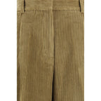 Beige Cotton Flared Pants