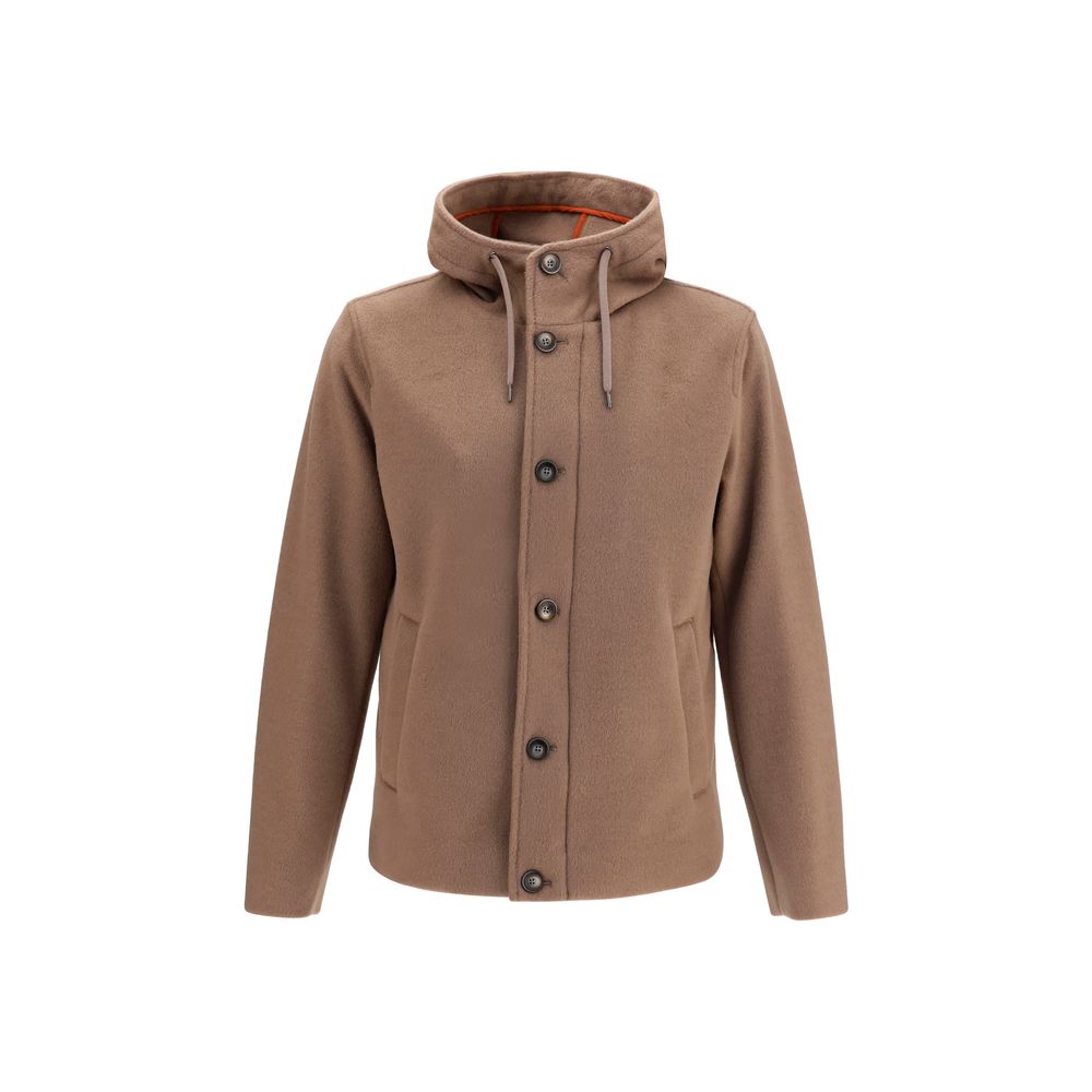 Brown Polyester Full-Length Jacket