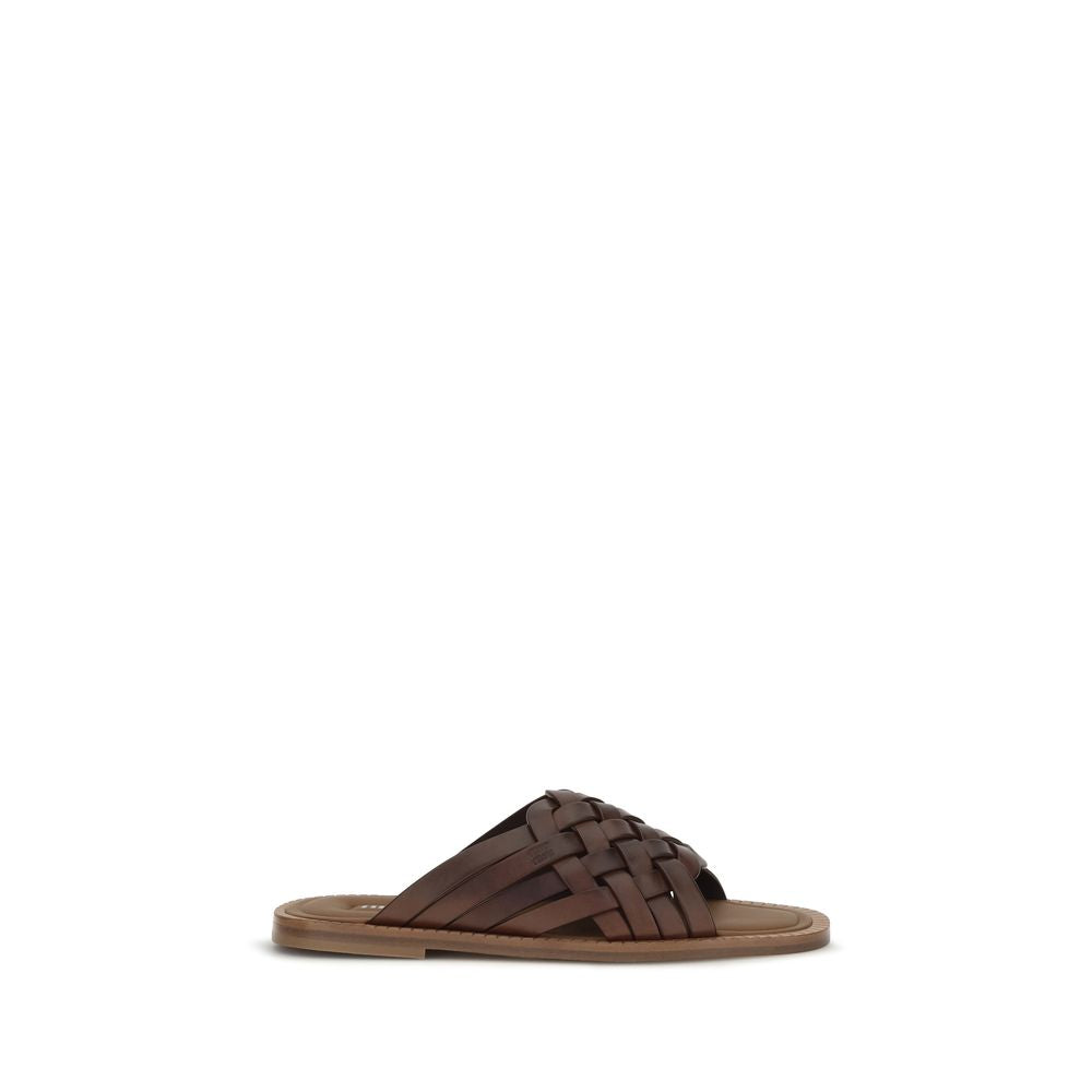 Brown Calf Leather Flat Sandals