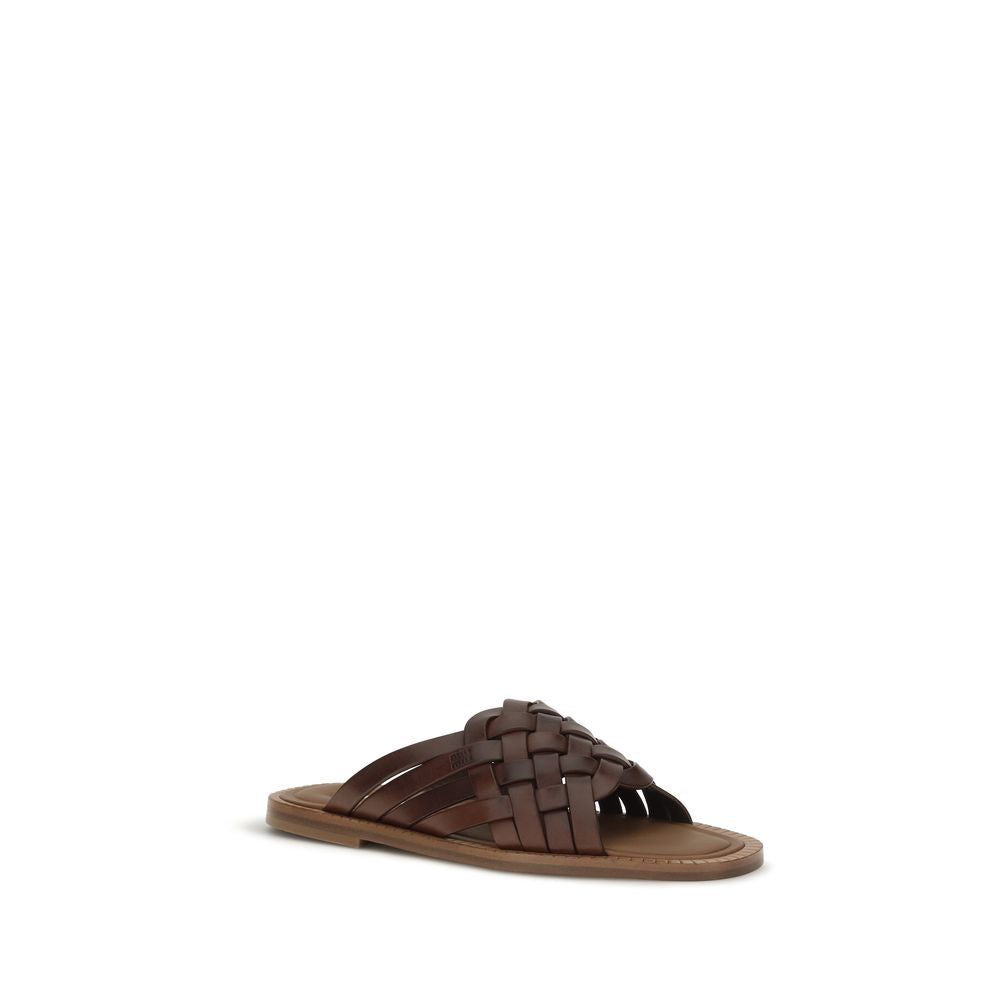 Brown Calf Leather Flat Sandals