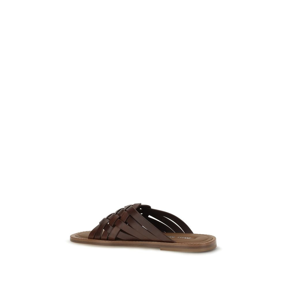 Brown Calf Leather Flat Sandals