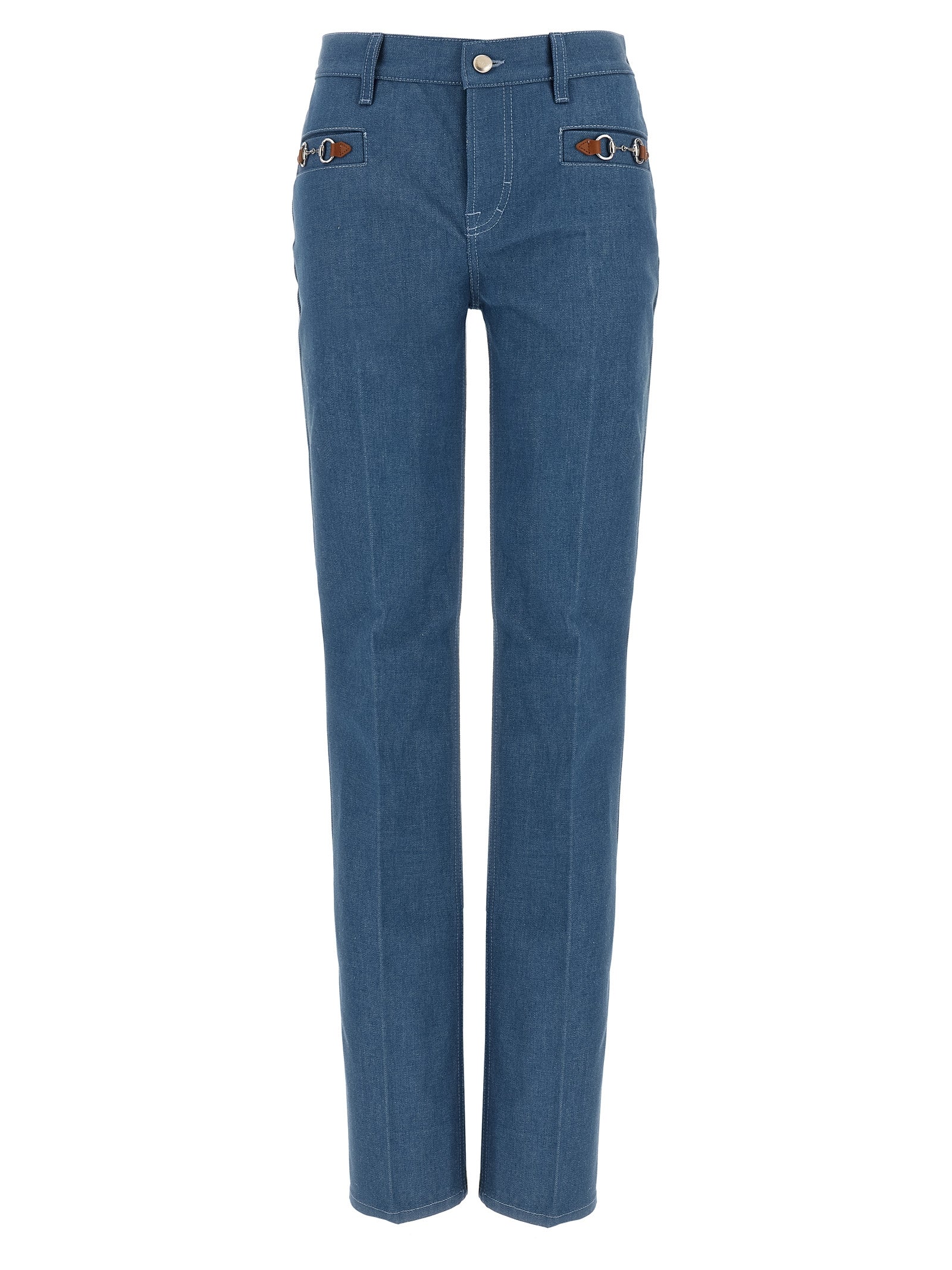 Light Blue Cotton Straight-Leg Jeans