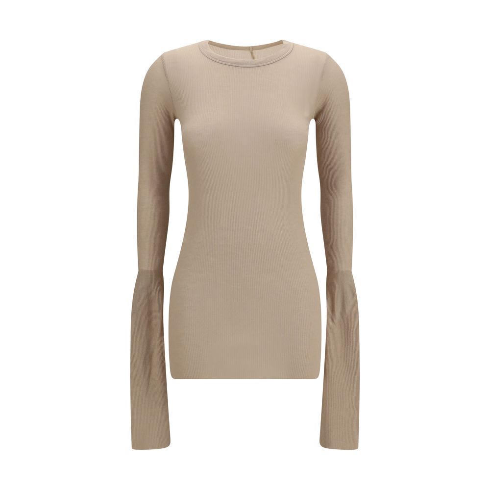Viscose Silk Ribbed Knit Long Sleeve Top