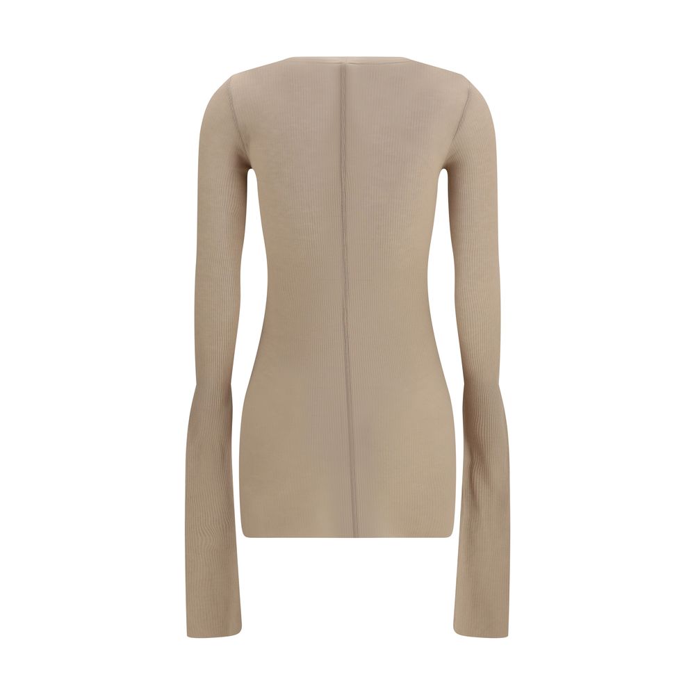 Viscose Silk Ribbed Knit Long Sleeve Top
