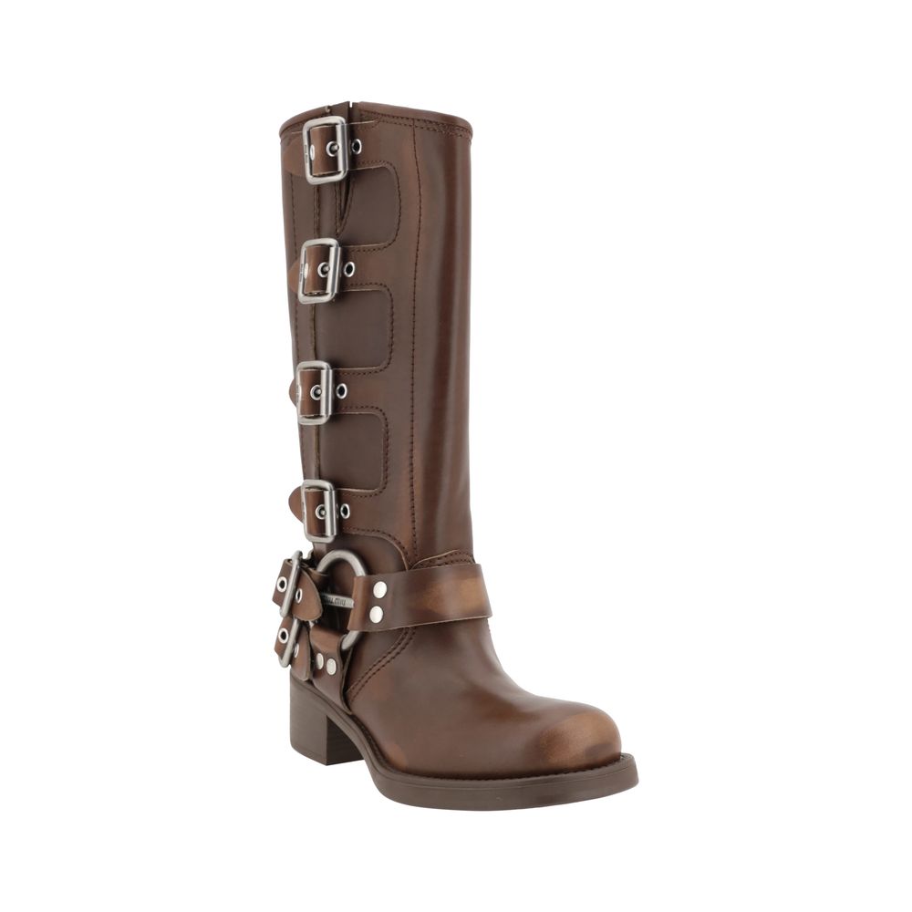 Brown Calfskin Lace-Up Boots