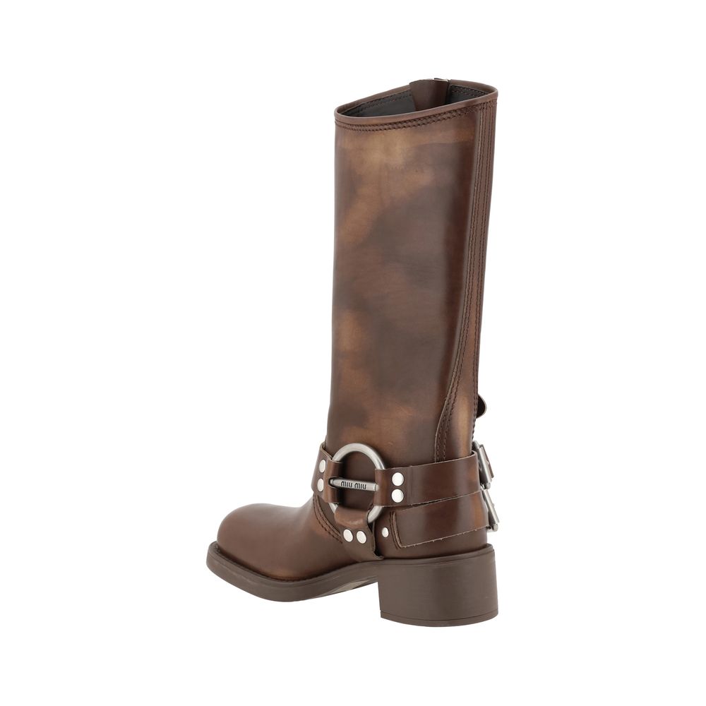 Brown Calfskin Lace-Up Boots