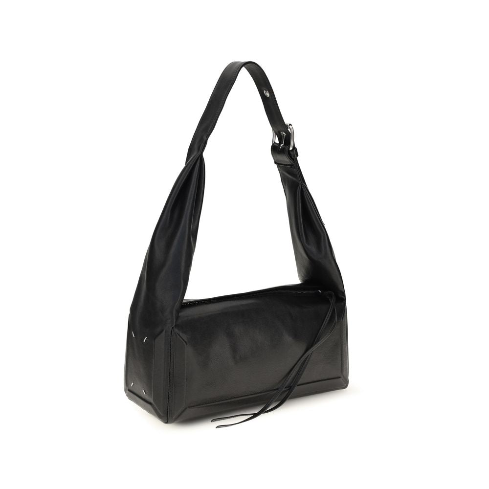 Medium East West Black Sheepskin Shoulder Bag